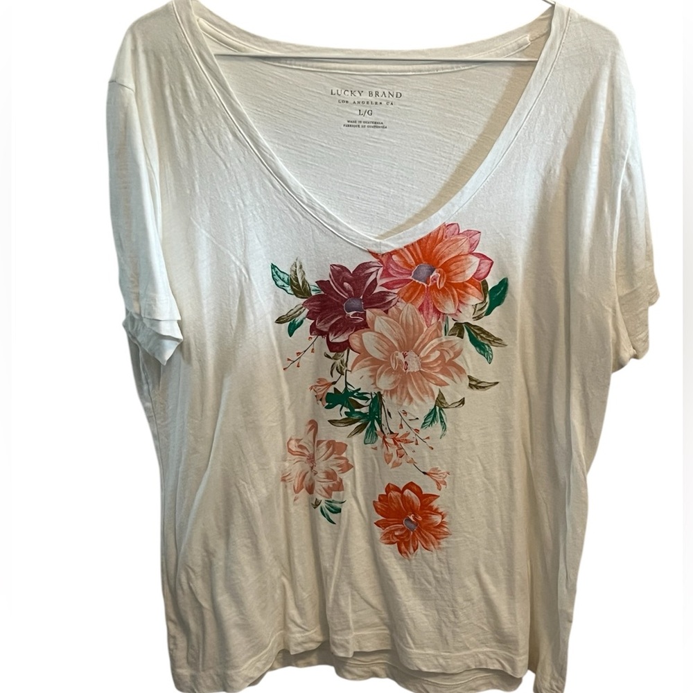 Lucky Brand White V-Neck Short Sleeve T-Shirt